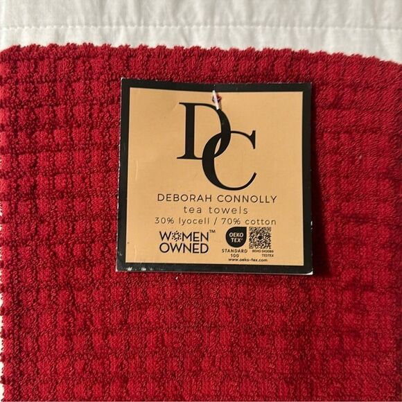 DC Red White Ivory Gray Cotton Lyocell Blend Dish Tea Kitchen Towel Set of 4 - Picture 7 of 8